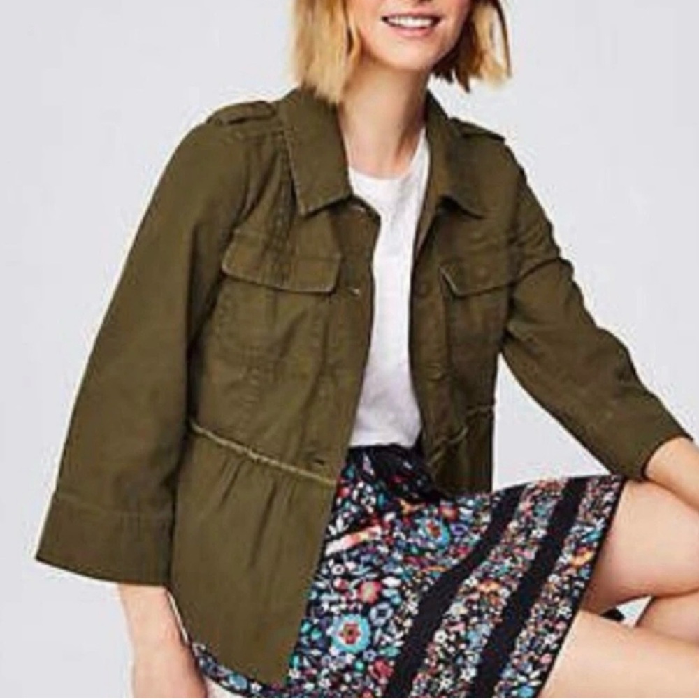 LOFT Olive Green Peplum Button Front Utility Jacket